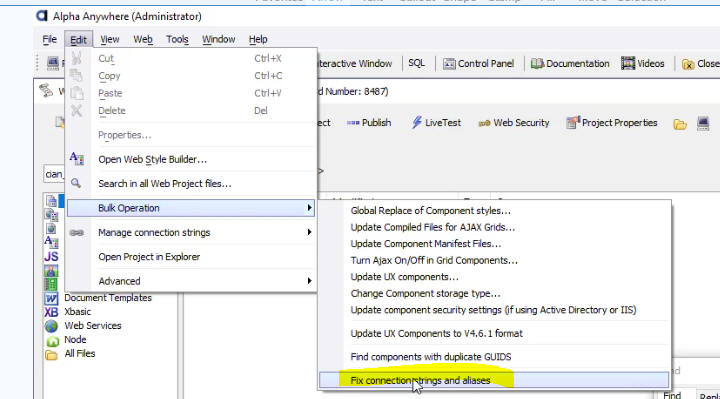 Bulk Operation: Fix connection strings and aliases